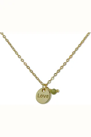 Silventi 9SIL-22319 Zilveren Ketting met Hangertje - Dames - 1 Jade Kraaltje - 2,8 mm - Rondje - 7,8 mm Doorsnee - LOVE - Ankerschakel - 40 + 5 cm - 1,3 mm - Zilver - Gold plated (Verguld/Goud op Zilver)