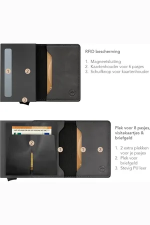 Merkloos Slim Deluxe Pasjeshouder Zwart - 8 Pasjes - Uitschuifbaar - RFID Bescherming - Portemonnee voor Mannen & Vrouwen