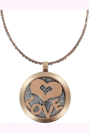 Silventi LOCKits Gift Set 989900097 - Stalen Collier met Hanger - Love met Glitters - - Munt 25 mm - Collier 70 cm