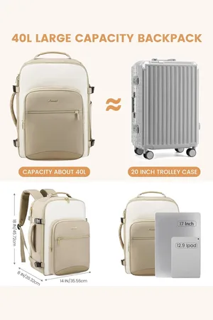Merkloos Handbagage, rugzak, vliegtuig, reisrugzak voor dames, groot, 40 liter, waterdicht, laptoprugzak, 17 inch, met laptopvak, reisrugzak, dagrugzak voor school, werk, camping