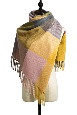 Merkloos Sjaal Lattice Weave - Geel + Grijs