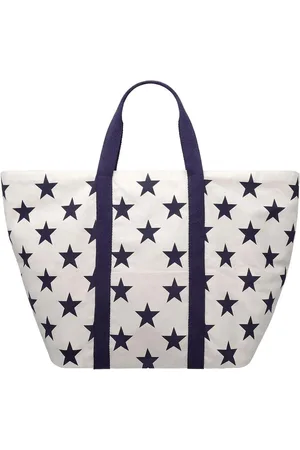 Merkloos Strandtas XXL Stars – extra grote maritieme badtas voor gezinnen, katoenen canvas, sterrenpatroon, trekkoordsluiting, shopper, tote bag, weekendtas
