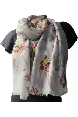 Merkloos Lange Dunne Dames Sjaal - Bloemenprint - Met Glinstering - Grijs - 180 x 89 cm (19-18)