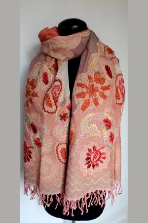 Merkloos Geborduurde Kasjmier Wollen Dames Sjaal - 180 x 70 cm