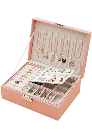 SANS MARQUE Sieradendoos 2 lagen PU-leer sieradendozen voor vrouwen meisjes tieners mannen juwelendoos sieraden organizer doos sieraden opslagdoos met slot verwijderbare verdeler voor oorbellen ringen kettingen horloge