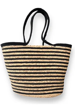 Merkloos Rieten Strandtas Strepen - Strandtassen - Beachbags - Rattan - Rieten Manden