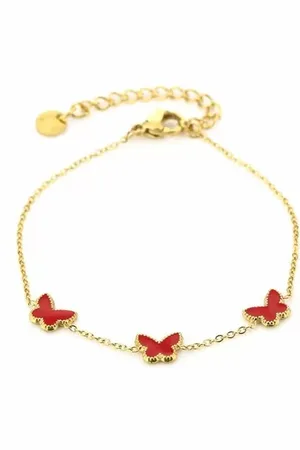 MICHELLE Minimalistische armband dames - Armband met vlinders - Yehwang - Armbanden - 16 + 3 cm - Gouden armband - Goud/Rood - Stainless Steel (verkleurt niet!) - Waterproof - Bracelet - Kerst - Kerst armband - Sinterklaas - Party - Kinder armband -