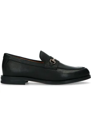 Manfield Dames - Zwarte leren loafers met goudkleurig detail
