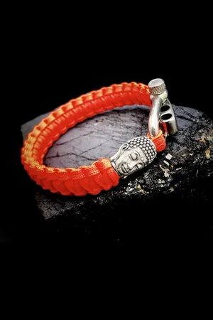 Behave Paracord Armband met 925 Zilveren 3D Buddha Bedel (Spacer) van 12 gram Zilver, Stainless Steel (RVS) slot verstelbaar in 3 maten .