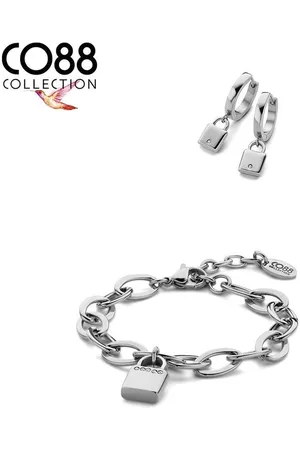 CO88 S 8CO-SET090 - Stalen Sieradenset - Armband met Oorringen - Hangslotje - 19,5 cm Lengte Armband - 16 mm Doorsnee Oorringen