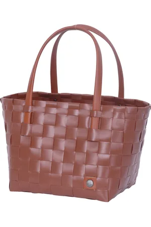 Handed By Duurzame handgevlochten boodschappentas met luxe zachte hengsels - Shopper - Weekendtas - Strandtas - Sporttas - Color Match - roodbruin - autum brown