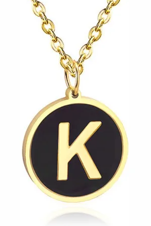 Cilla Jewels Goudkleurige Dames Schakelketting met Zwarte Kettinghanger Letter K
