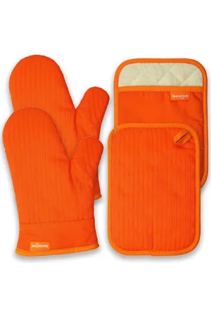 Merkloos Ovenhandschoenen, hittebestendige pannenhandschoenen en pannenlappen, siliconen, anti-slip design, geschikt voor koken, bakken, grillen, oranje