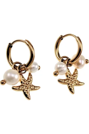Dottilove ∅11mm Oorbellen Dames - Gold Plated RVS - Oorringen met Zoetwaterparel en Sterhangers - Dangle Oorbellen Dolttilove
