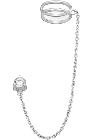 EAR IT UP Ear cuff met ketting en oorbel - Gerhodineerd zilver - Zirkonia - Klauwzetting - 73 x 11 mm - 1 stuk