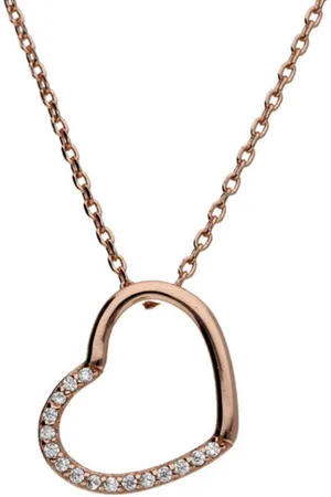 Zilver Ketting Hartje met Zirkonia - 925 ketting - en Ketting Hart Met Zirkonia Rousgoud kleur - Amona Jewelry