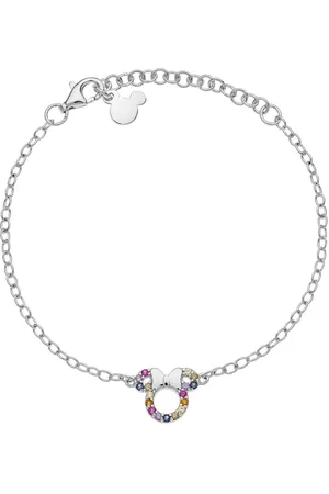 Disney 4-DIS016 Zilveren Armband Minnie Mouse - Minnie Armbandje - Sieraden - 14+3cm Lengte - Ankerschakel - 1,9mm Breed - Minnie 8,8x13mm - Kristal - Multikleuren - 925 - Zilver