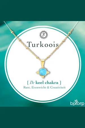 Bixorp Gems Gouden Dames Ketting met Turkoois hanger - Keel Chakra - 18 Karaat Verguld Goud & Roestvrij Staal - 36cm + 8cm verstelbaar