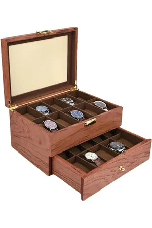 Merkloos Luxe Horlogebox - Horlogedoos Heren & Dames - Geschikt voor 20 Horloges of Armbanden - Sieradendoos - Juwelendoos - hout - 2 lagen - 20 vakken - Vaderdag - Kerst Cadeau