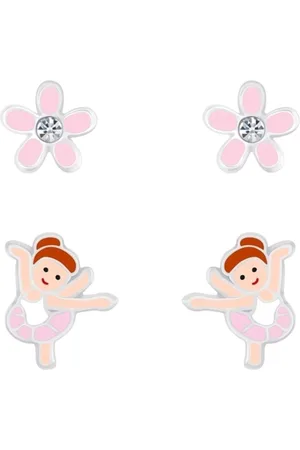 JYC Joy|S - Zilveren oorbellen set - 2 paar - bloem - ballerina danseres oorknoppen