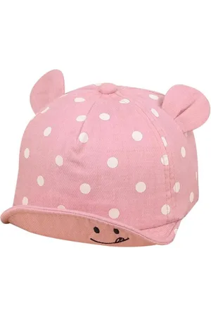 Merkloos Baby petje met oortjes en witte stippen - oud roze