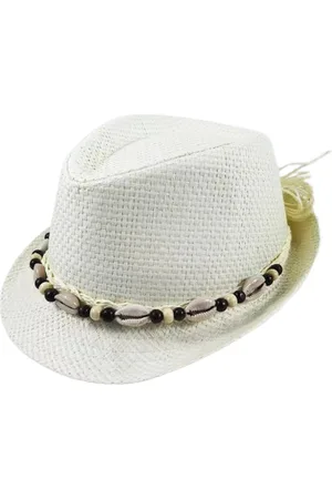 Merkloos Fedora hoed - Hoedje - Hoeden - Zonnehoed - Heren - Dames - Hoofdomtrek 58 cm - Schelpen - Kralen