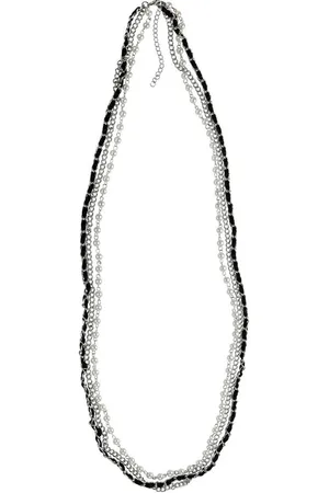Behave Lange ketting metaal 90cm lengte met parels verwerkt met zwart lint + verlengketting