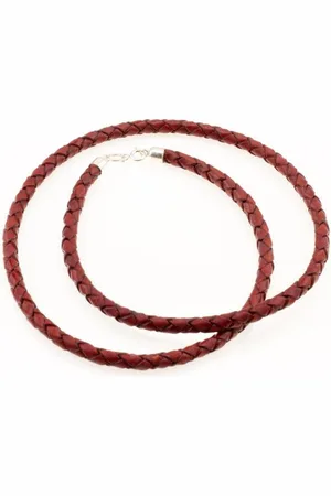 AuBor ®. Gevlochten leren ketting met zilveren sluiting. . 4mm × 90cm