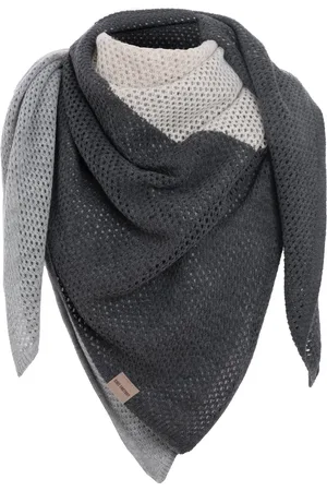 Knit Factory Lacey Sjaal Dames - Vierkante sjaal - Wollen sjaal - Dames sjaal - Blok motief - - Antraciet/beige/lichtgrijs - 120x120 cm