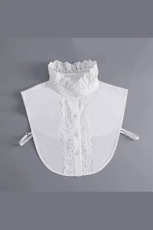 Merkloos Losse kraag wit hoog kant katoen met opstaand boord Rouches / Roezels / Roesjes - Blouse kraagje - Broderie - Nep los kraagje - Wit - Ruches - Verstelbaar - Kerst | DH collection