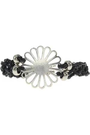 Behave Armband van gevlochten imitatieleer met bloem