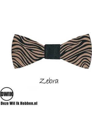Merkloos DWIH - houten Vlinderdas - Vlinderstrik van hout - Zebra