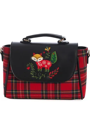 Banned Retro Scandi Christmas Fox Handtas met Schotse ruit - (bxhxd) ca. 27cm x 18cm x 10cm