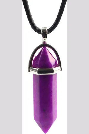 Bixorp Gems Paarse Agaat Hanger aan Faux Leren Koord - Edelsteen Ketting - Edelstenen Staafje met Stainless Steel - 45/50cm Damesketting