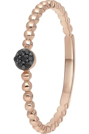 Lucardi Dames 14K rosegouden ring 7 zwarte diamanten 0,025ct bol - Ring - Moederdag Cadeautje - 14 Karaat Goud - Roségoud