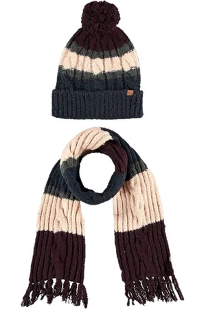sarlini Luxe kinder winterset sjaal en muts bordeaux rood/roze - Warme winter mutsen en sjaals voor kinderen
