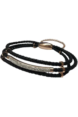 Silventi 980101961 Lederen armband met metalen - zirkonia - Zwart - gevlochten