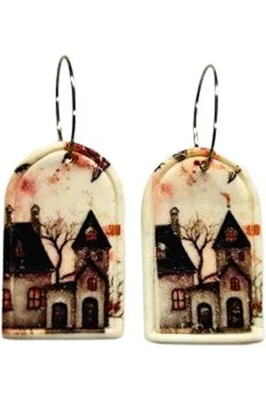 2 Love It Haunted House - Oorbellen - Oorhangers - Polymeerklei - Lichtgewicht - 4 x 2 cm - Herfst - Winter - Halloween - - Wit - Zwart