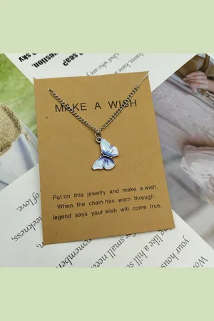 Bixorp Love Vlinder Ketting Lichtblauw aan Zilverkleurig Koord - Geluksketting - Cadeau voor Dames & Meisjes
