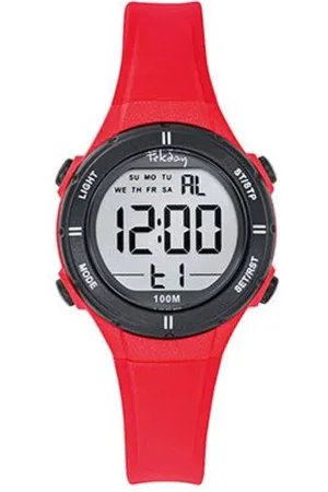 Tekday Horloge-Unisex-Kinderhorloge-Digitaal-Alarm-Stopwatch-Timer-Datum-Backlight-10ATM waterdicht-Zwemmen-Sporten-32MM-Rood/Zwart