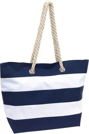 Merkloos Strandtas Alicante - gestreept /wit - 47 x 14 x 34 cm - Beach bag - shopper - klittenbandsluiting