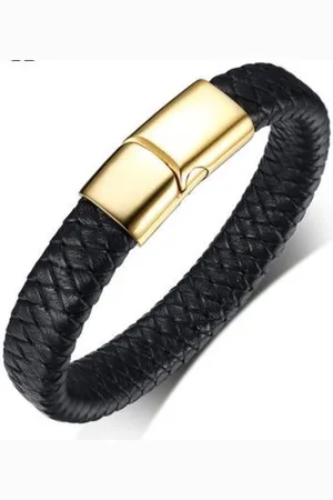 Jonline Schitterende Leren Gevlochten Armband Sluiting Goud | Damesarmband | Herenarmband
