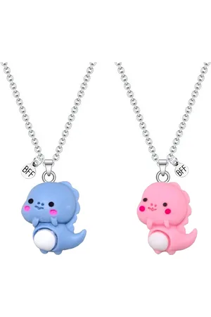 Bixorp Friends BFF Ketting voor 2 met Schattige Dino - Roze & Blauw - Dinosaurus met ei - 45cm + 5cm verstelbaar