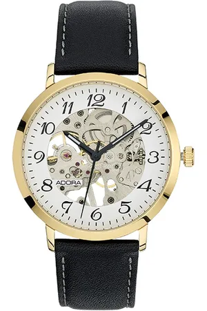 Adora Heren handopwinder horloge zwart leren Merk AM3016