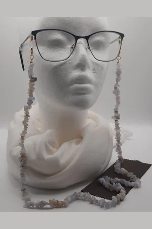 Merkloos Brillenketting van PAARSE AGAAT / armband / ketting / reserve rubberen lussen + 2 hoogwaardige microvezel doekjes / cadeau / brillenkoord dames / brilkoordje kraaltjes / briltouwtje / voor zonnerbril / natural gemstone handmade / cordon de