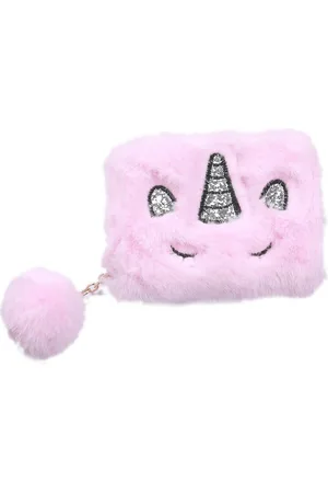 DIelay Portemonnee - Fluffy Unicorn en Pompon - Ritssluiting - 13x10x2,5 cm