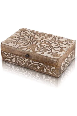Merkloos Handgemaakte Decoratieve Houten Sieraden Doos Boom Van Leven Snijden & Sleutel - Verjaardagscadeau Organiser Opbergslot Doos - Keepsake Schatkist Trinket Houder - Horloge Doos - 20 x 13 cm