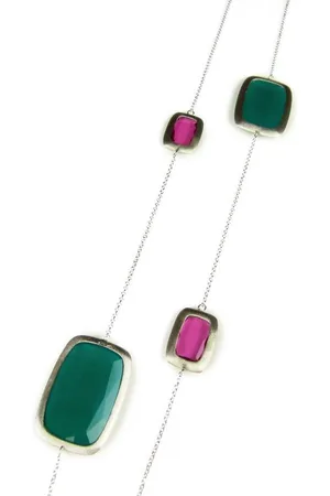 SOPHIE Zilveren halsketting halssnoer collier Model Color Power gezet met rode en groene stenen