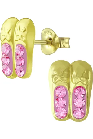 JYC Joy|S - Zilveren ballerina schoentjes oorbellen - kristal roze - gold plated