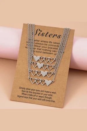 Bixorp Friends BFF Ketting voor 4 met Zilverkleurige Hartjes - Vriendschapsketting Meisjes - Best Friends Ketting Vriendschap Cadeau voor Vier